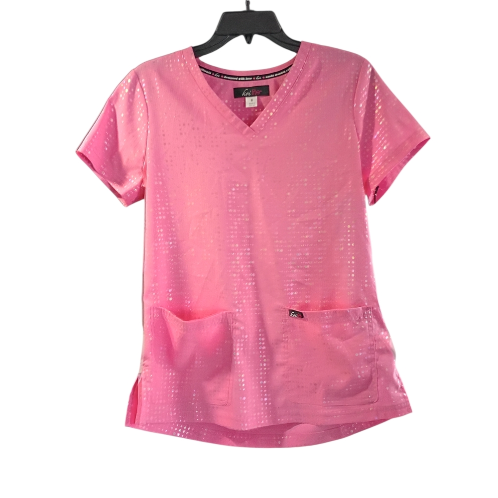 NWT Koi Lite Velora Patterned Medical Nurse Scrub Top S Iridescent Peony Pink 🩷
